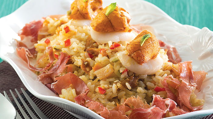 Scallop risotto with sea urchin
