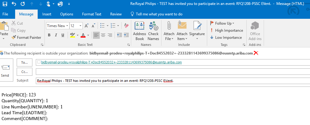 Ariba email example