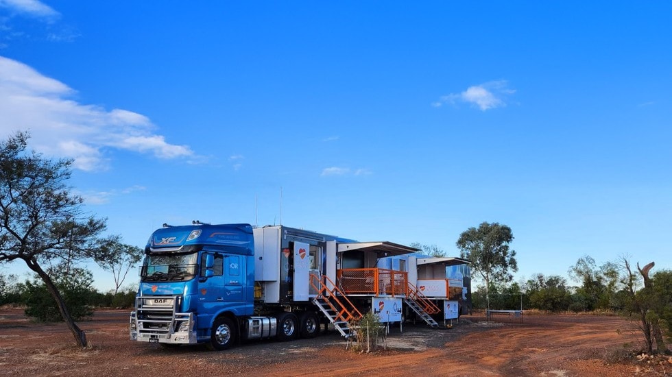 A truck contains mobile medical equipment to assess patients in remote areas