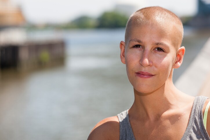 Portrait of calm young female cancer survivor