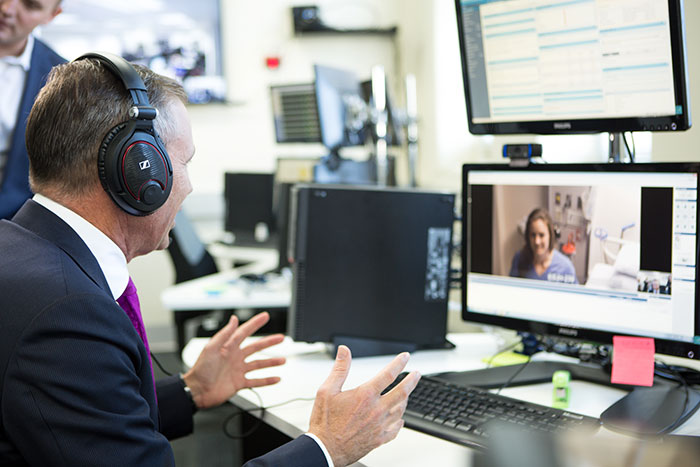 Download image (.jpg) WA Health Minister in Perth in direct conversation with US based Emory Healthcare via the eICU workstation (opens in a new window)