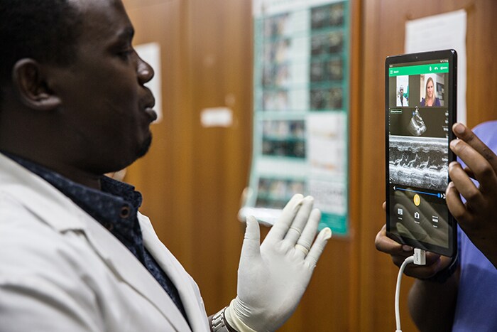 Download image (.jpg) Philips Lumify with Reacts links specialists around the globe with physicians in Rwanda (opens in a new window)