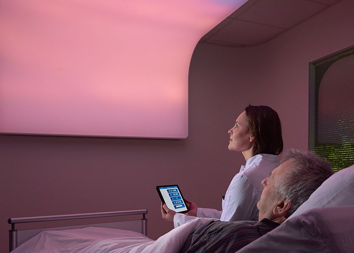 Download image (.jpg) Philips VitalSky personalized light therapy system encourages natural sleep wake rhythm for patients in the ICU.  (opens in a new window)