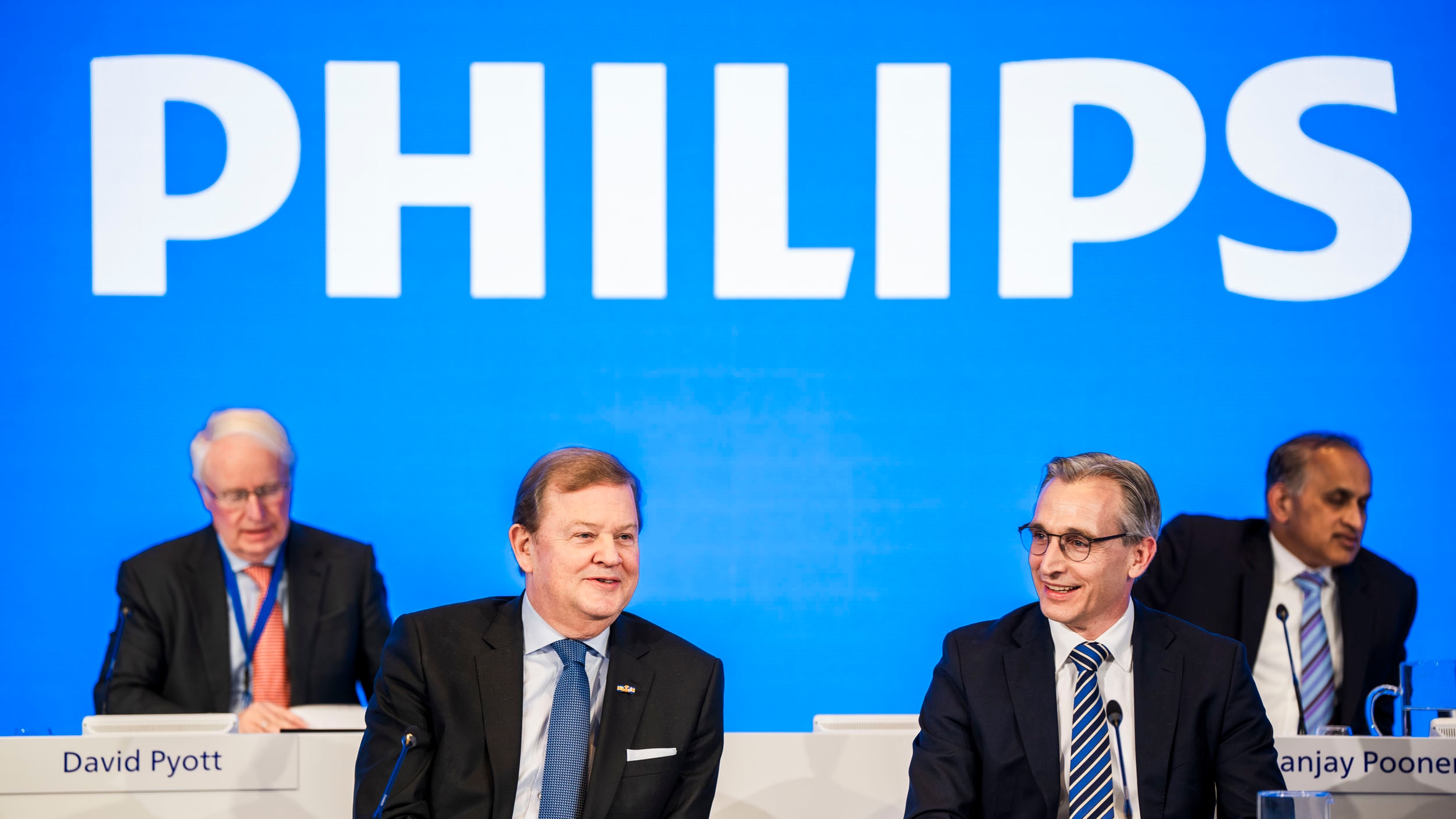 Chairman Feike Sijbesma and CEO Roy Jakobs during Philips AGM 2024